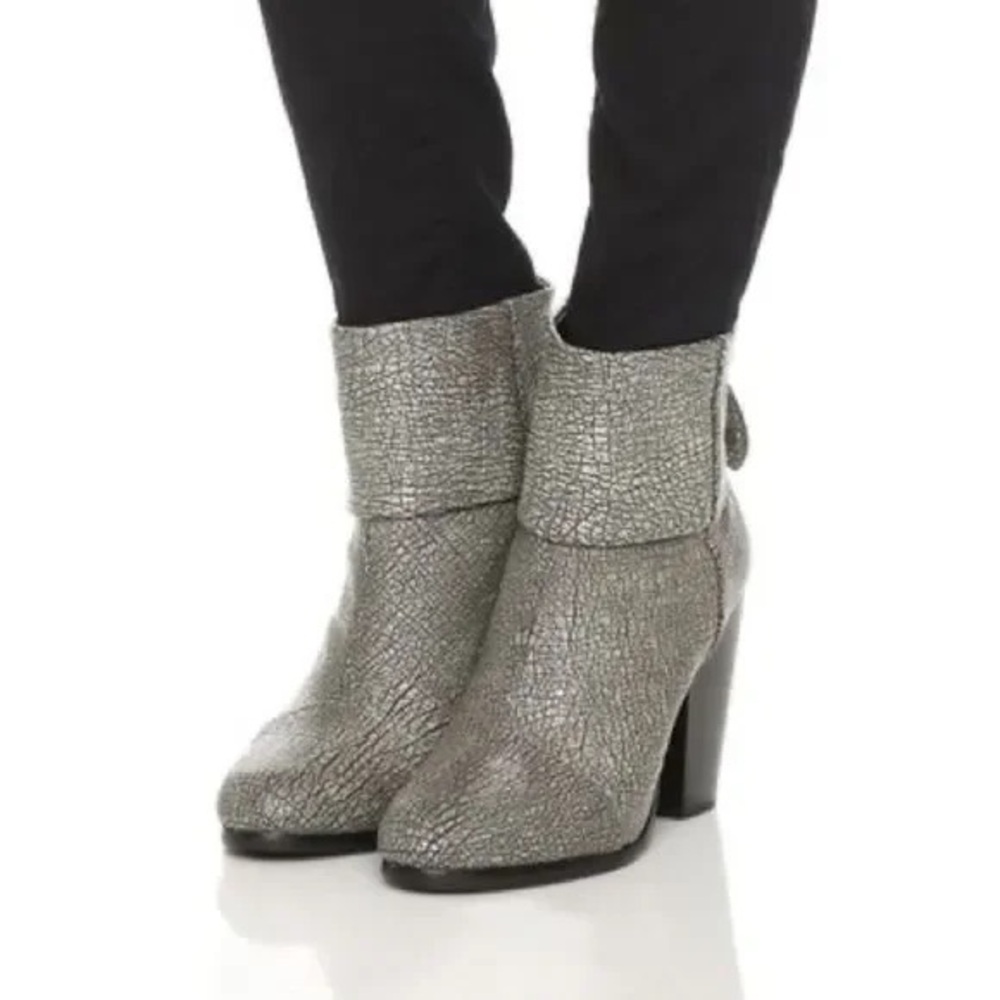 Rag & Bone Newbury Iron Pattern Ankle Boots Grey Zip Leather 39 9
